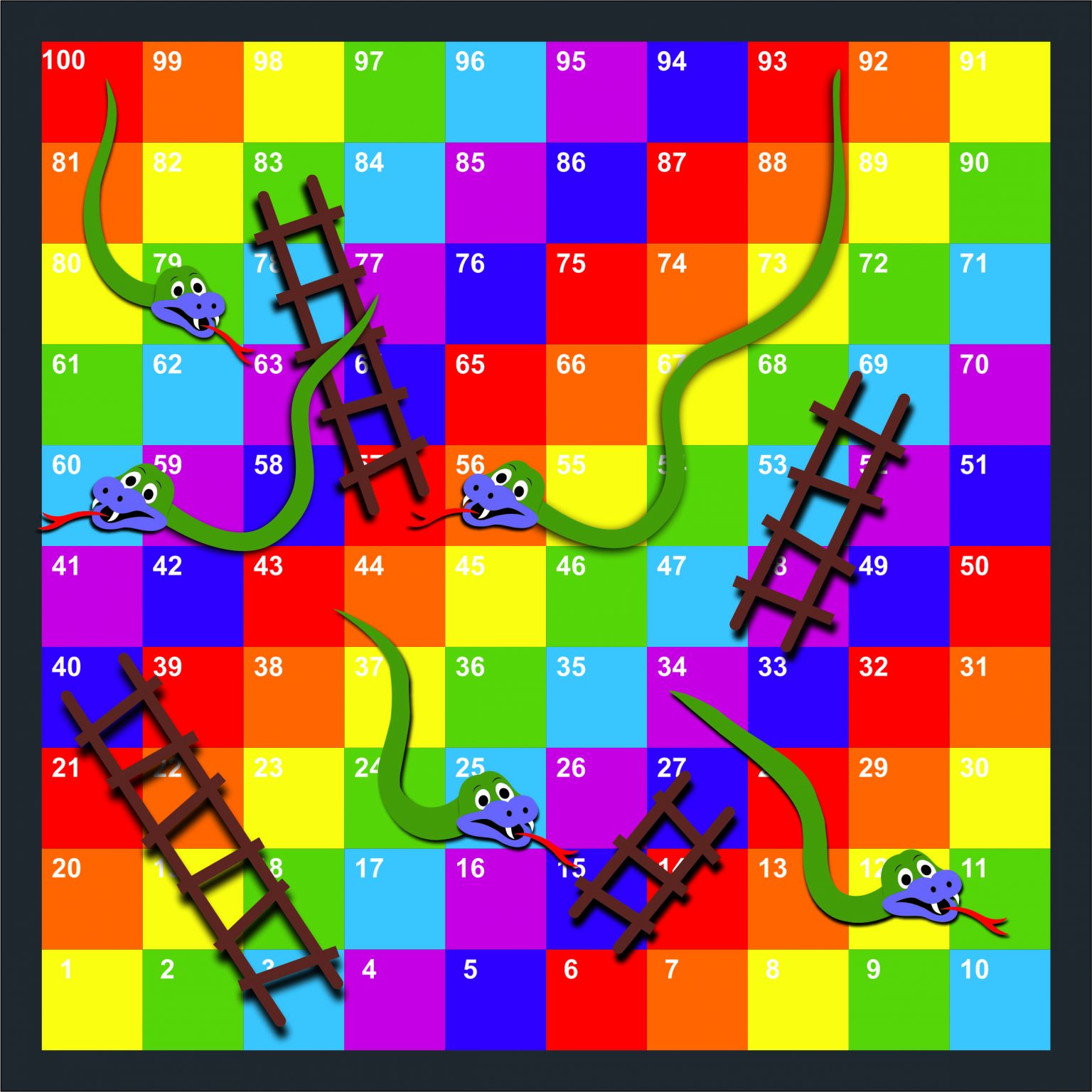 1-64 Snakes and Ladders Outline - IQ Play