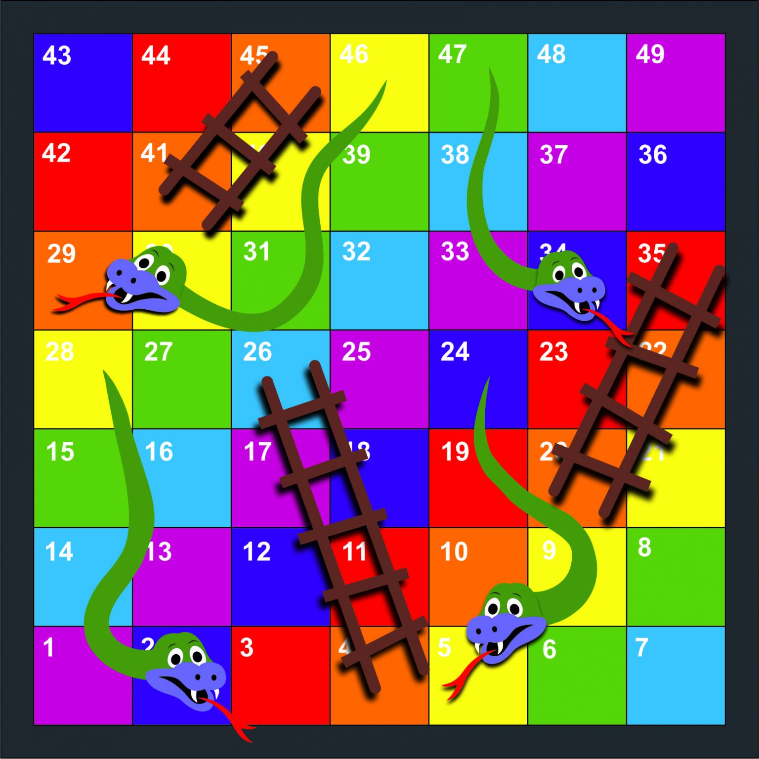 1-64 Snakes and Ladders Outline - IQ Play